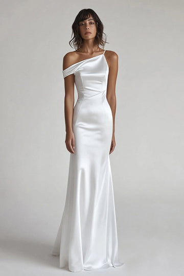 Mermaid Ivory Asymmetrical Neck Engagement Dress